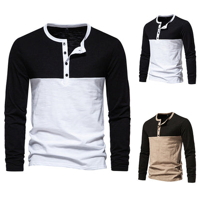 Herren Langarmshirt Mit Kontrastärmeln Modern Knopfdetails