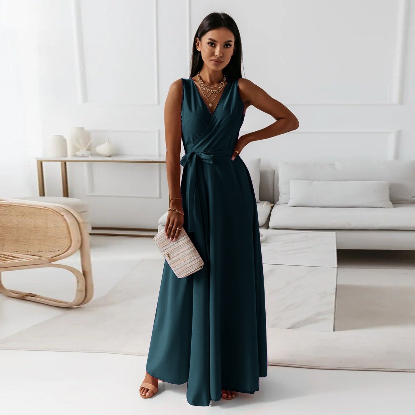 Elegantes Minikleid Damen Wickelkleid V-Ausschnitt