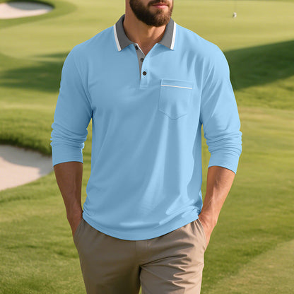Herren Polo-Shirt Langarm Atmungsaktiv Modern
