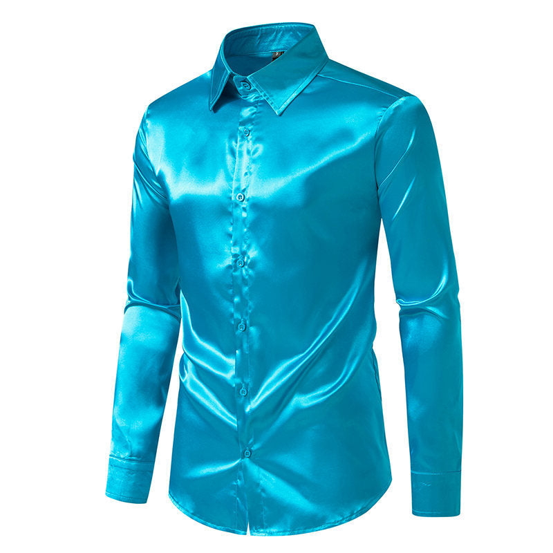 Herren Satinhemd Elegantes mit Klassischem Kragen Glanzfinish
