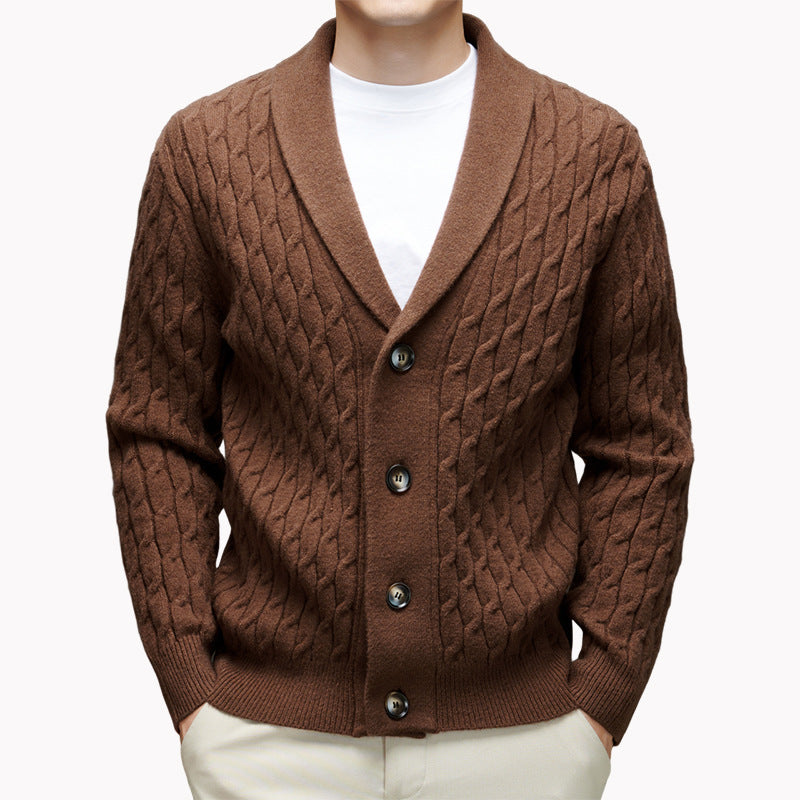 Herren Strickjacke Modern Kabelmuster Eleganter Kragen