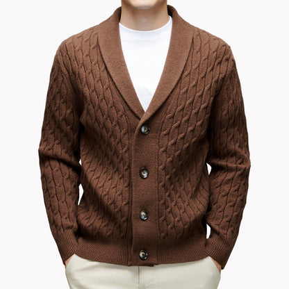 Herren Strickjacke Modern Kabelmuster Eleganter Kragen