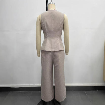 Damen Business Ensemble Blazer Ärmellos mit Weite Hosen