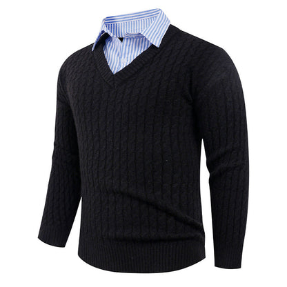 Herren Pullover Strick V-Ausschnitt Zopfmuster Elegant