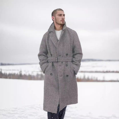 Herren Lodenmantel Doppelreihig Gürtel Modern Classic