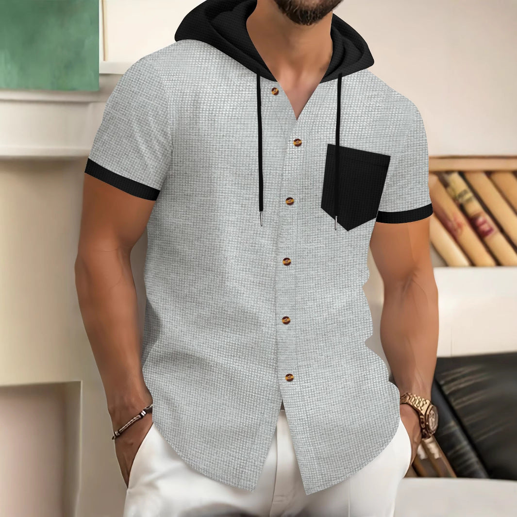 Herren Kapuzenhemd Kurzarm mit Kapuze und Taschen - BerlinGlamour