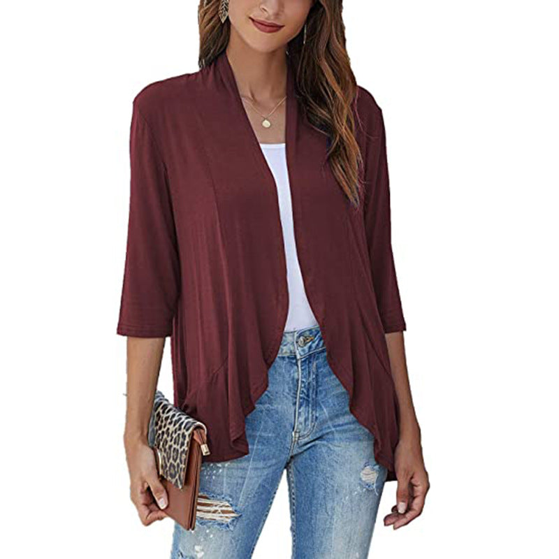 Damen Leichtjacke Chiffon mit Offener Front und Drei-Viertel-Ärmeln