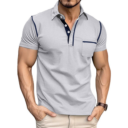 Herren Henley Hemd Kurzarm Modern mit Brusttasche