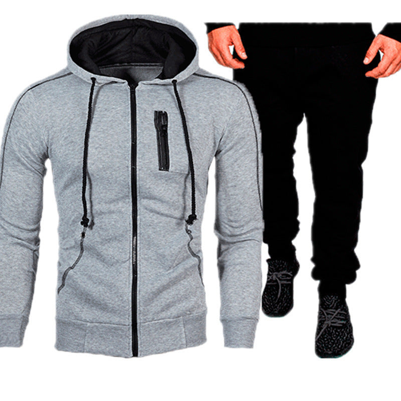Herren Sport Outfit Kapuzenjacke Jogginghose Set Schwarz