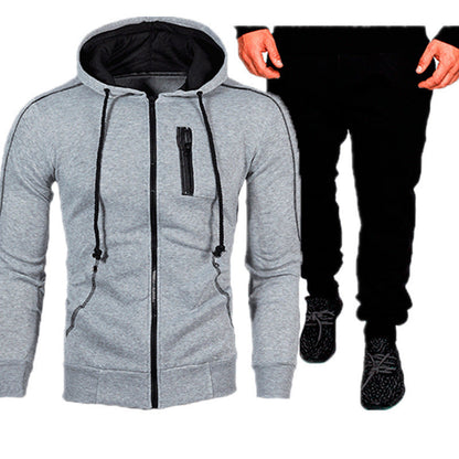 Herren Sport Outfit Kapuzenjacke Jogginghose Set Schwarz