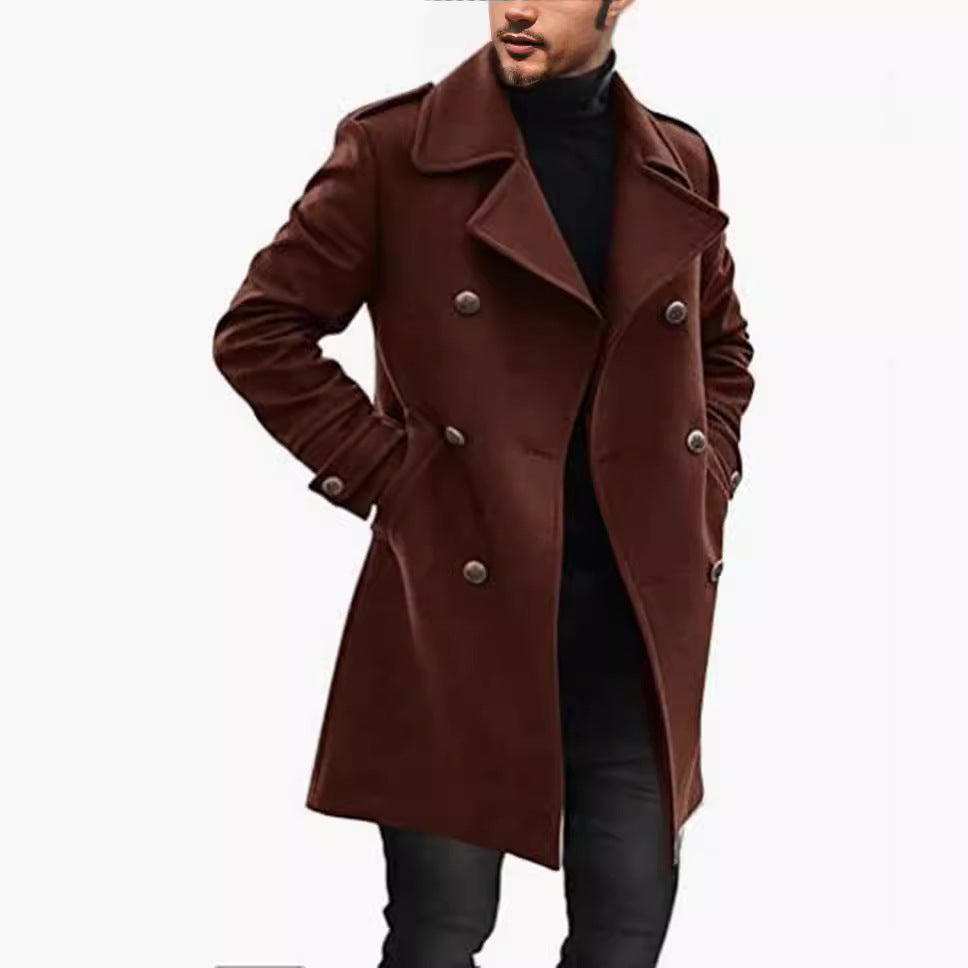 Eleganter Herren Wollmantel Doppelreiher Schwarz