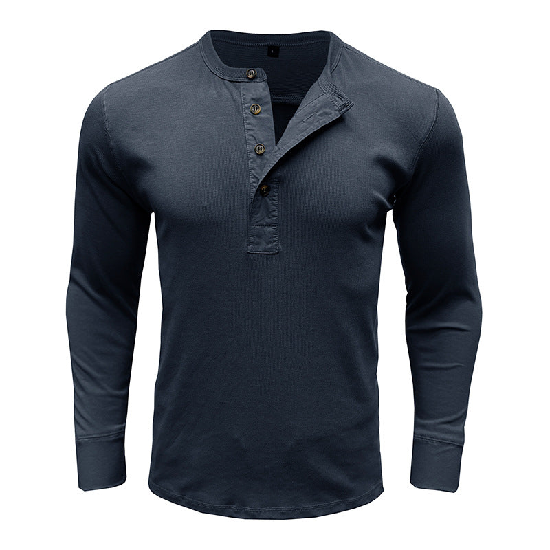 Herren Langarmshirt Knopfvorderteil Modern Strukturiert