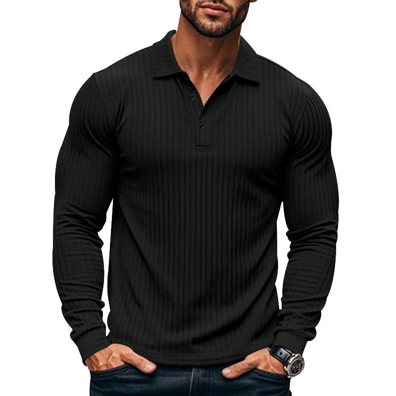 Herren Langarmshirt mit Streifen und Knopfverschluss Modern