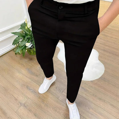 Herren SlimFit Hose Elastisch Mit Taschen Schwarz