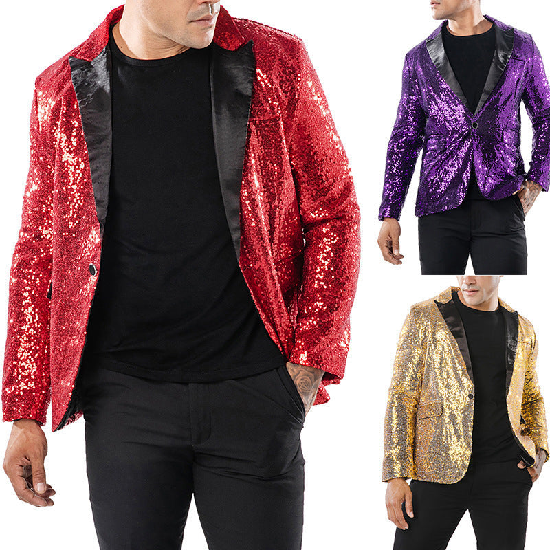 Herren Sakko Glitzernd Pailletten Anzug Jacke