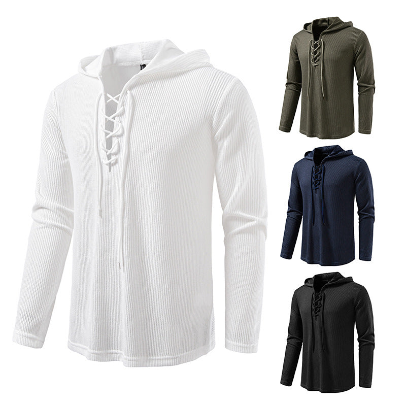 Herren Kapuzenpullover Struktur Design Schnürung Modern