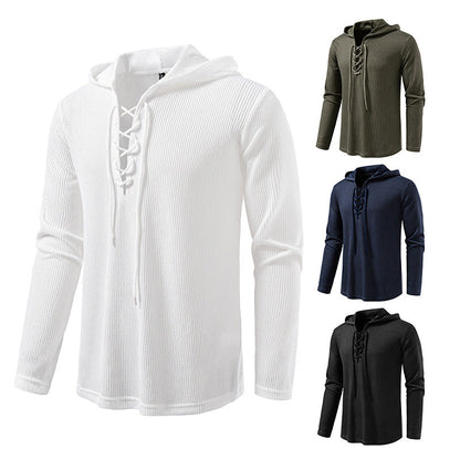 Herren Kapuzenpullover Struktur Design Schnürung Modern