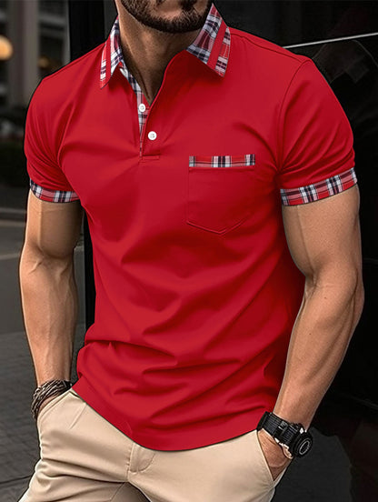 Herren Polo Shirt Kurzarm Modern mit Karo Muster