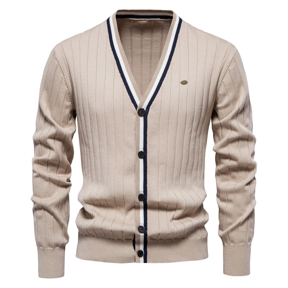 Herren Strickjacke V-Ausschnitt Rippstruktur Elegante Mode