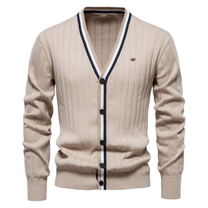 Herren Strickjacke V-Ausschnitt Rippstruktur Elegante Mode