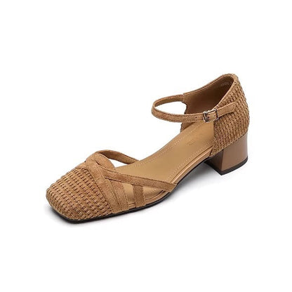 Damen Ballerinas Elegante geflochtene Schuhe mit verstellbarem Riemen
