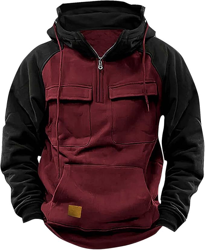Herren Hoodie Sportlich Kapuze Taschen Baumwolle