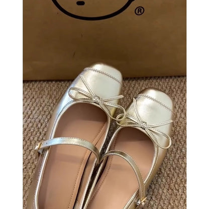 Damen Ballerinas Schleifen Details Komfort Riemenverschluss