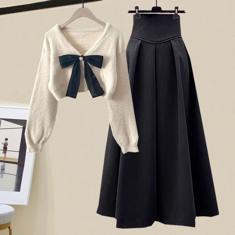 Damen Pullover Set Herbst Strick Plüschrock