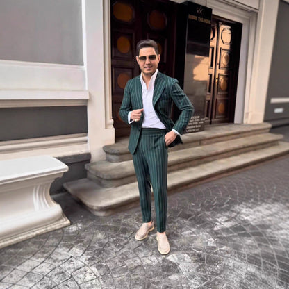 Herren Zweireiher Anzug Slim Fit mit Streifenmuster Modern - BerlinGlamour