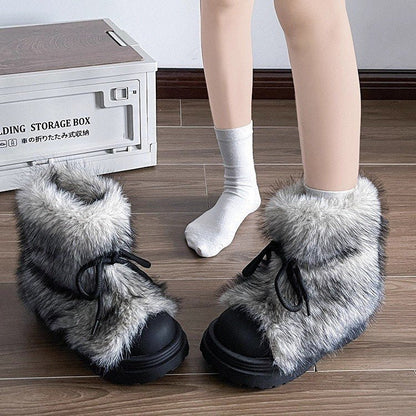 Damen Winterboots Flauschig Warm mit Kunstfellkragen Rutschfest