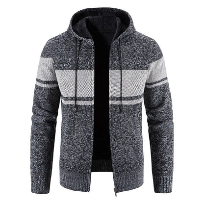 Herren Strickjacke Kapuze Kontraststreifen Modern - BerlinGlamour