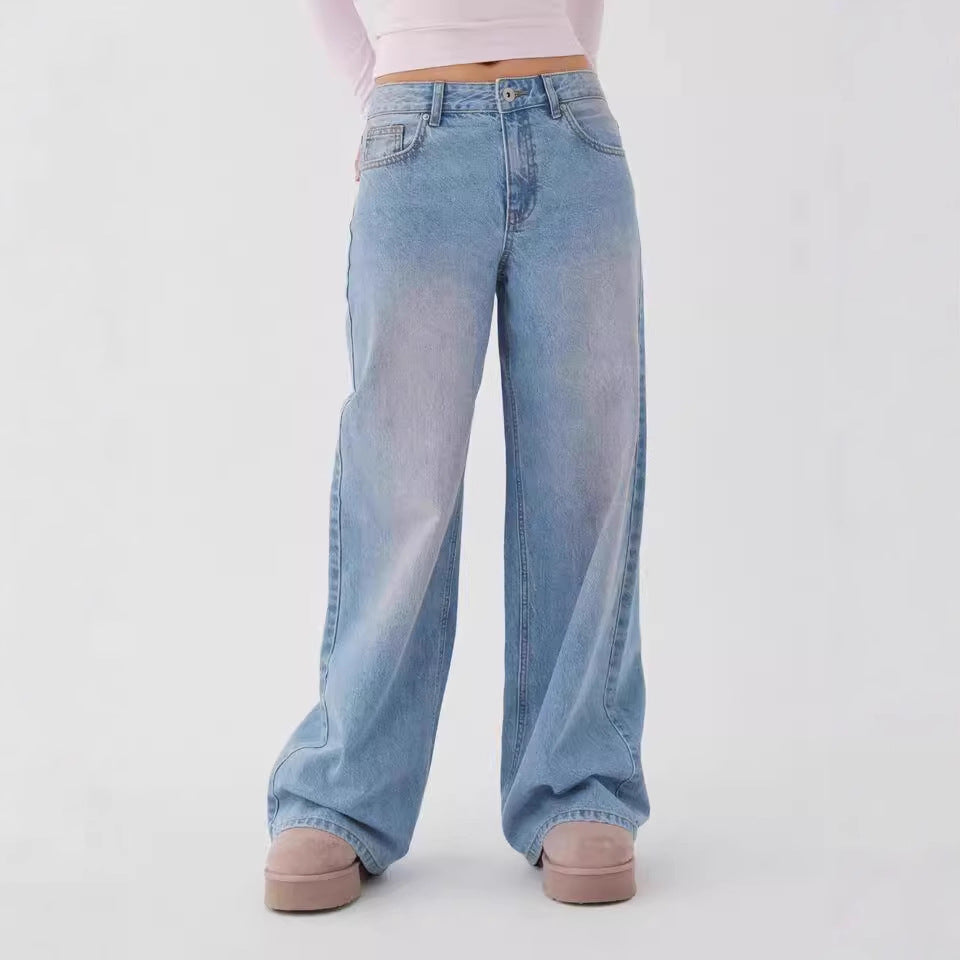 Damen Highwaist Jeans Weite Bein Verstellbar