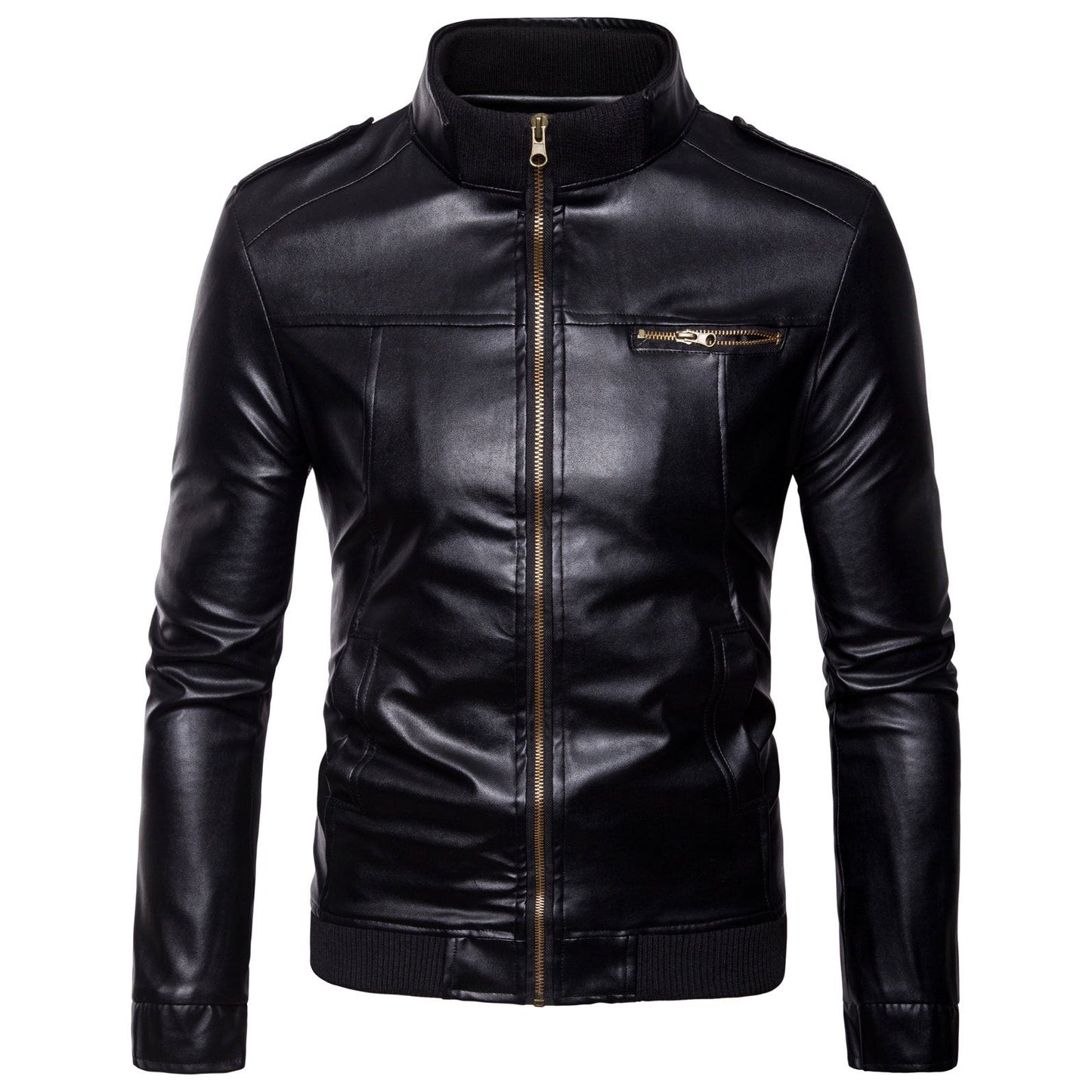 Herren Lederjacke Übergangsjacke Stehkragen Modern