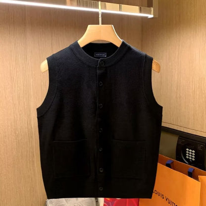 Damen Strickweste Elegant mit Taschen Schwarz