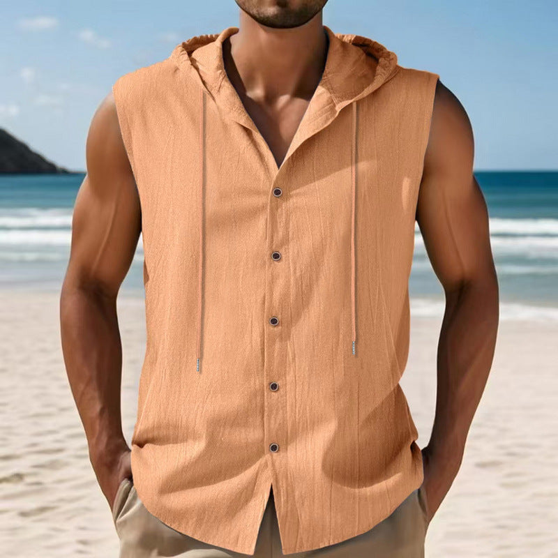 Herren Kapuzenshirt Ärmellos Modern Knopfverschluss