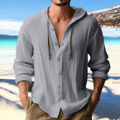 Herren Hoodie Hemd Kapuze Knopfleiste Casual