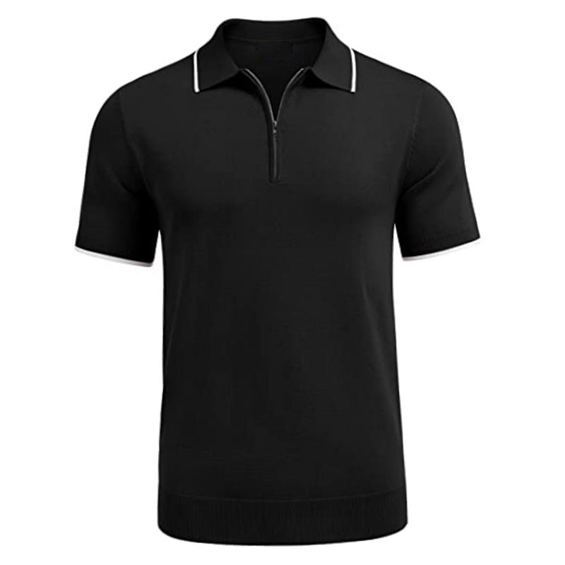 Herren Polo Kurzarm Fein Modern mit Reißverschluss