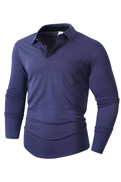 Herren Langarm Polo mit Kragen Design und Brusttasche Modern