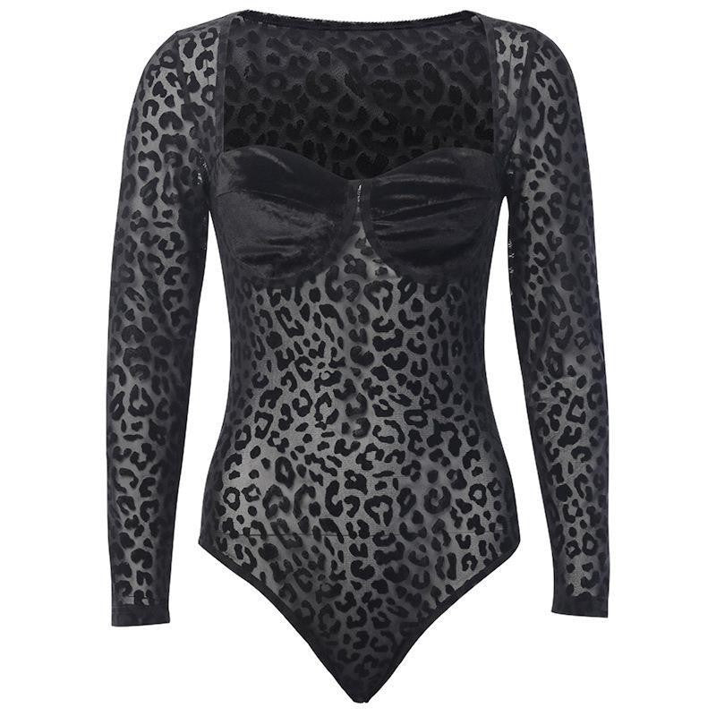Damen Bodysuit Leopardenmuster Durchsichtig Elegant
