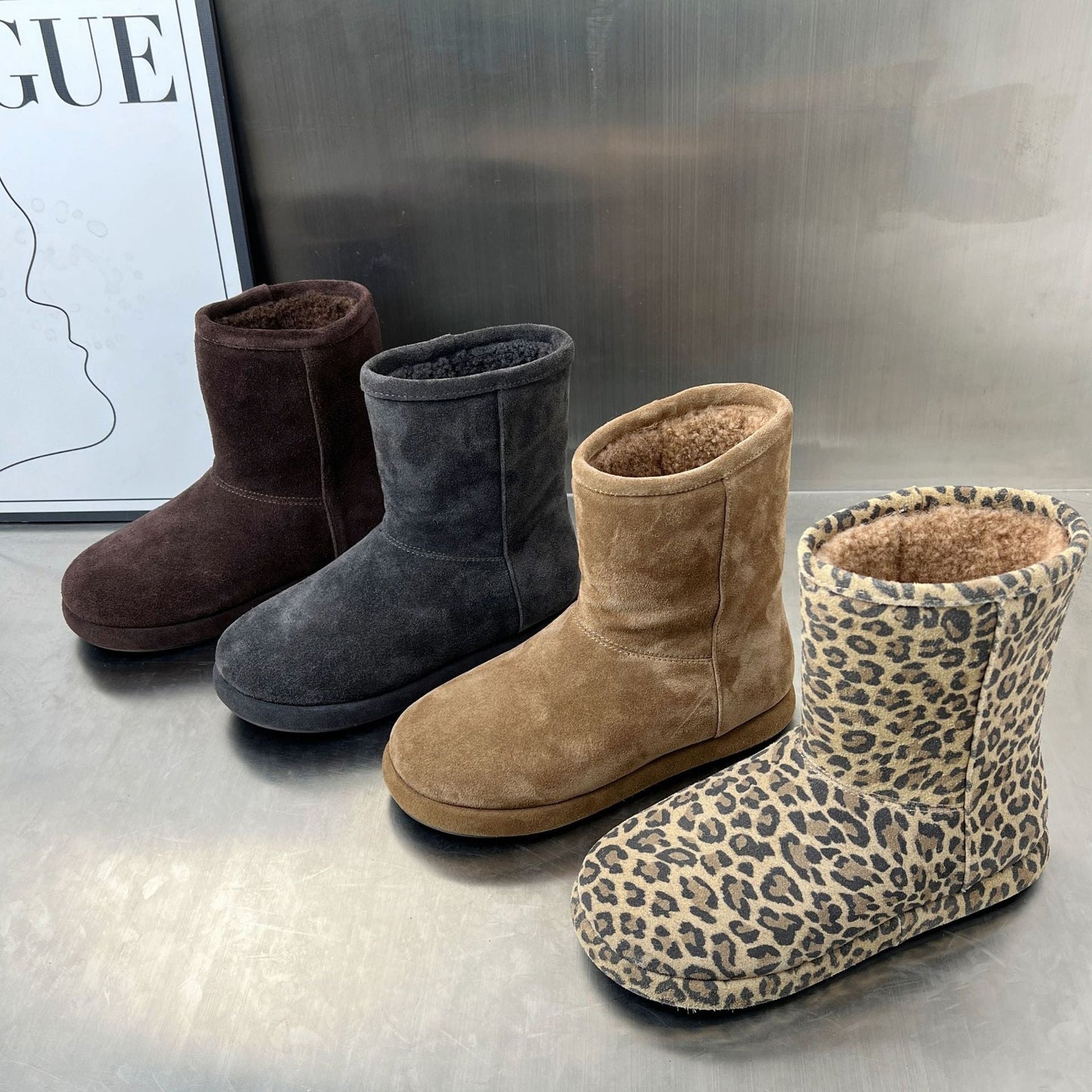 Damen Boots Leopardenmuster Weich Warm