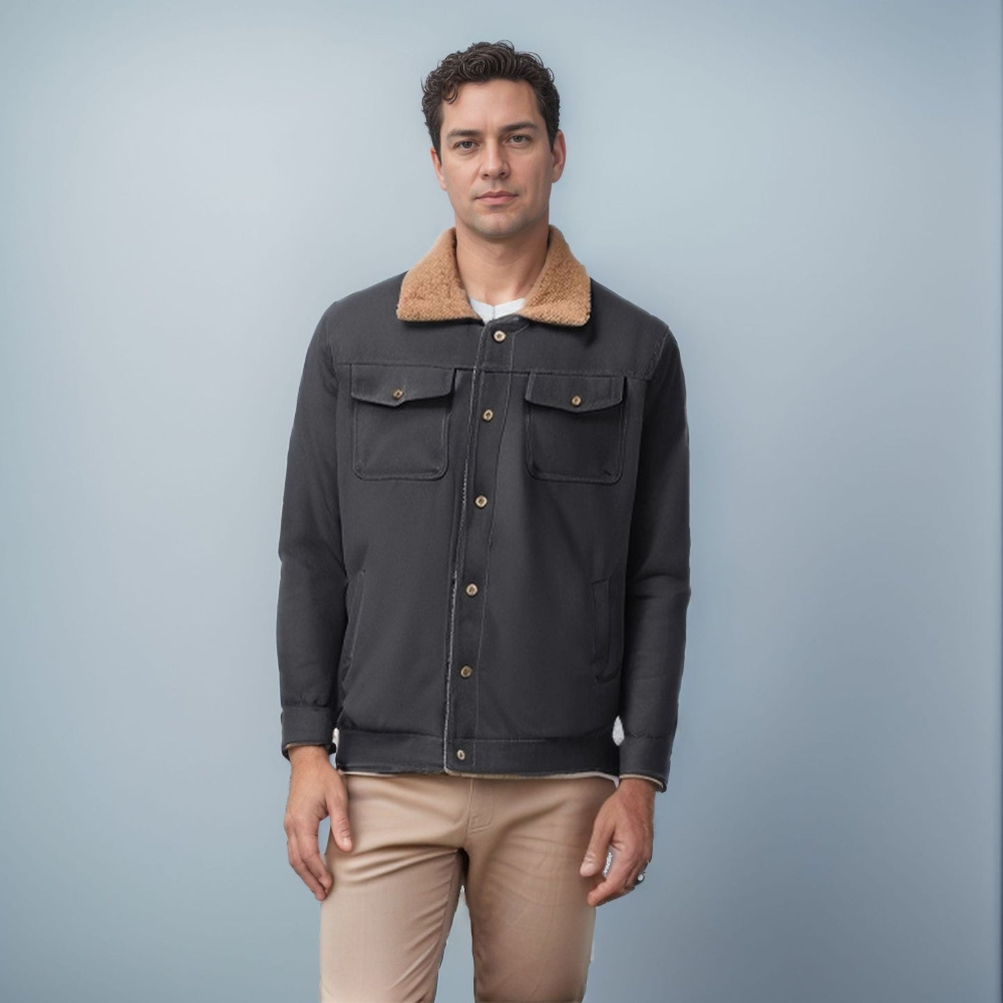 Herren Steppjacke Wendbar Fleecefutter Warm Elegant
