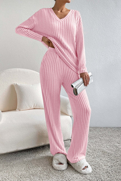Damen Strickset Zweiteiler V-Ausschnitt Weit