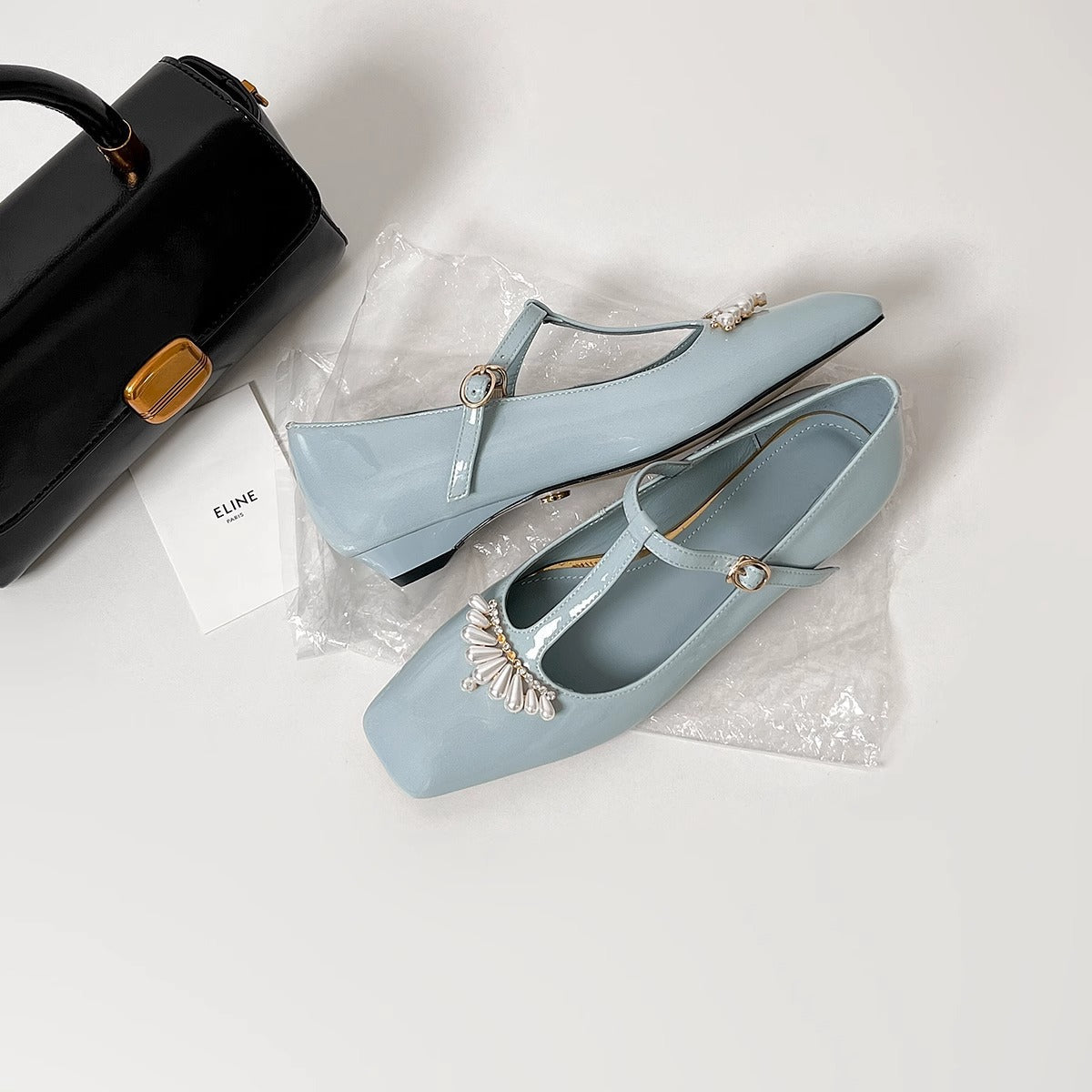 Damen Ballerinas Elegante Mary Jane Schuhe mit Schmuckdetail