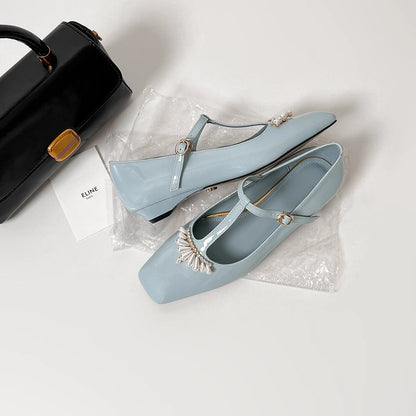 Damen Ballerinas Elegante Mary Jane Schuhe mit Schmuckdetail