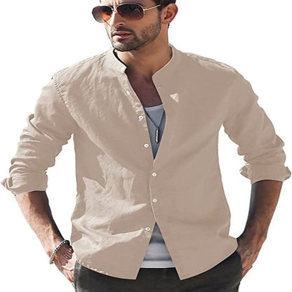 Herren Leinenhemd Modern Stehkragen Klassisch Elegante Optik