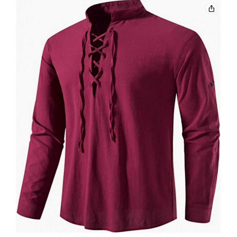 Herren Langarmhemd Lässig Modern Schnürfront