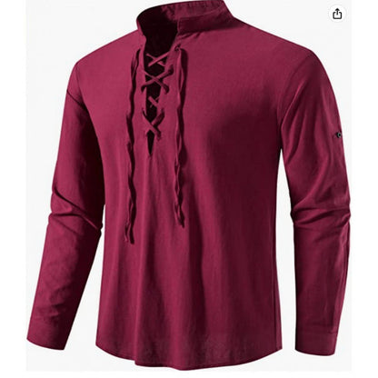 Herren Langarmhemd Lässig Modern Schnürfront