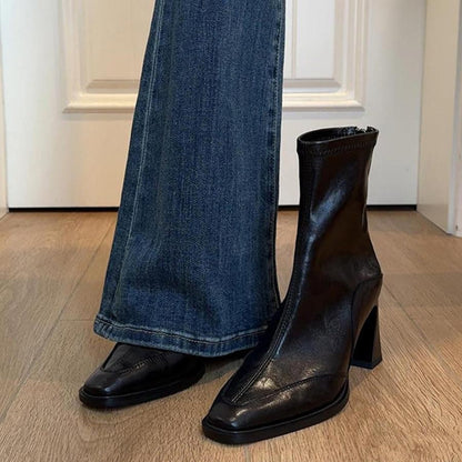 Damen Stiefeletten Elegante Schnitt Blockabsatz Schwarz - BerlinGlamour