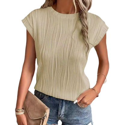 Damen Oberteil Wellenmuster Elastisch Elegantes Top