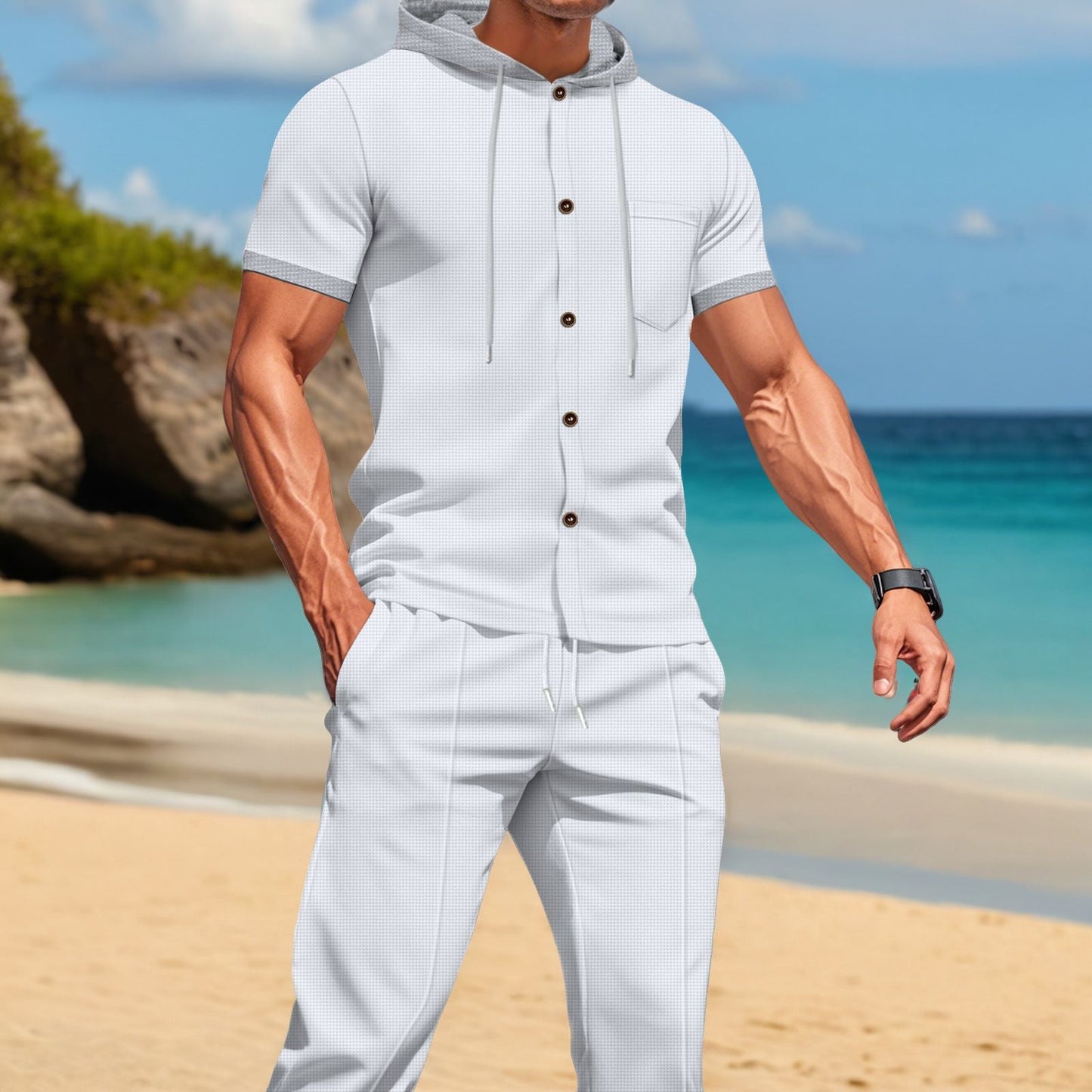 Herren Set Hemd Hose mit Kapuze Modern Berlin Style